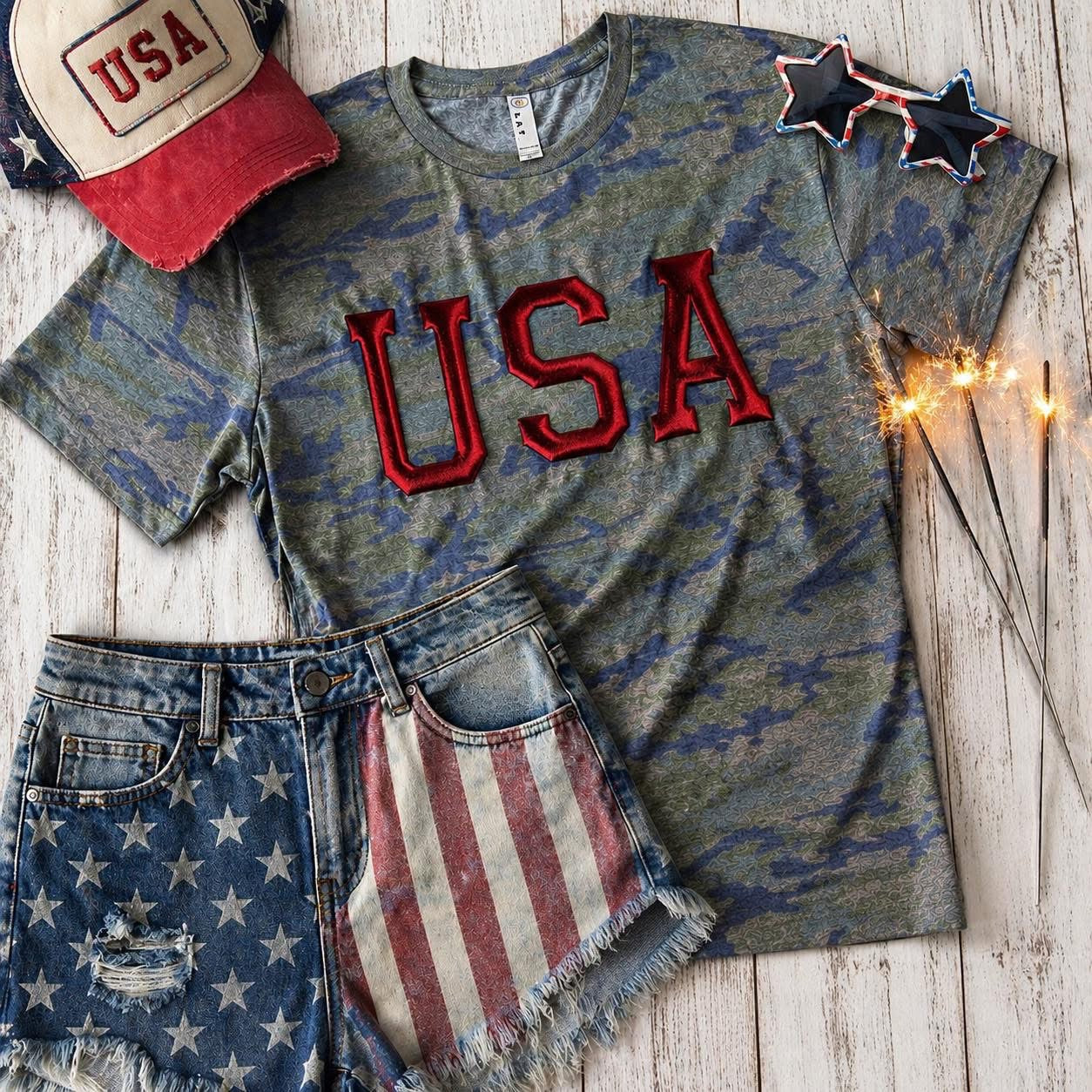 Metallic Red USA Tee