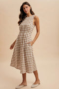 Gingham Check Sleeveless Midi Dress