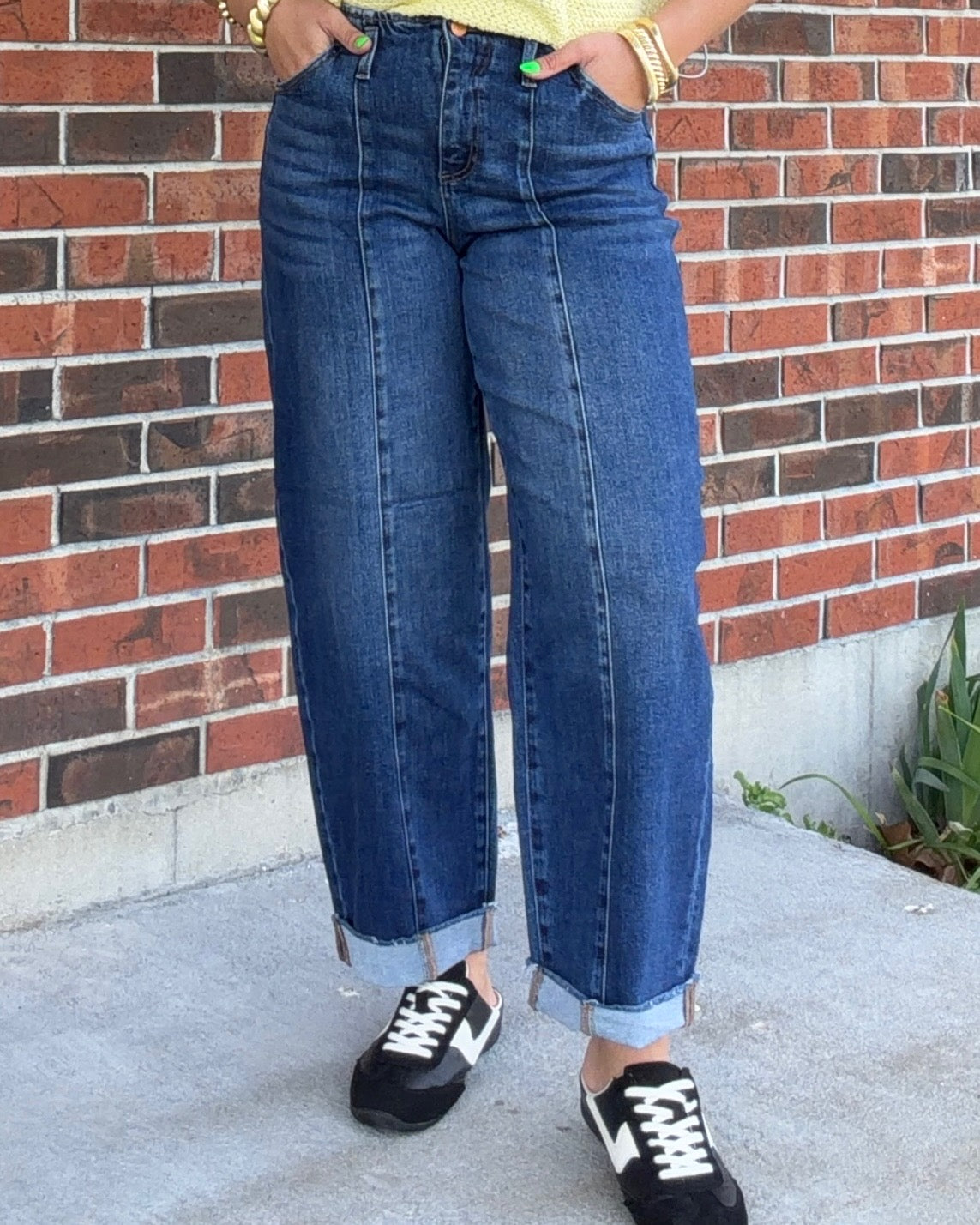High Rise Fit Barrel Cuffed Jeans