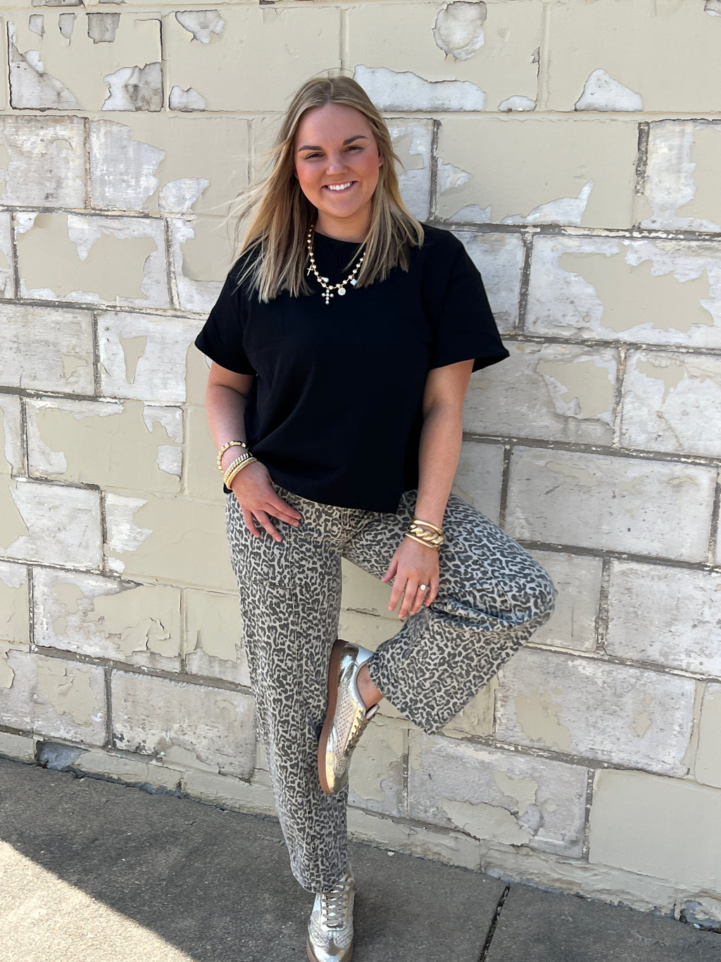 High Rise Leopard Print Utility Barrel Jeans