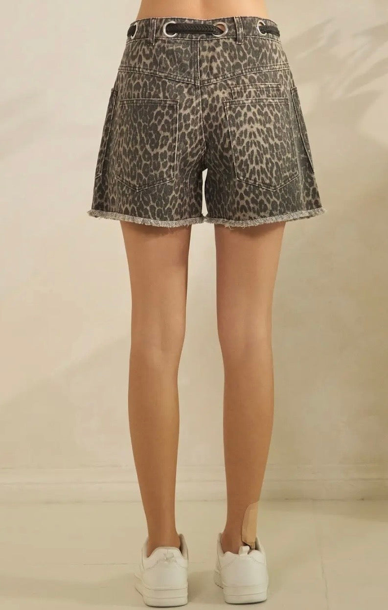 Leopard Denim Shorts