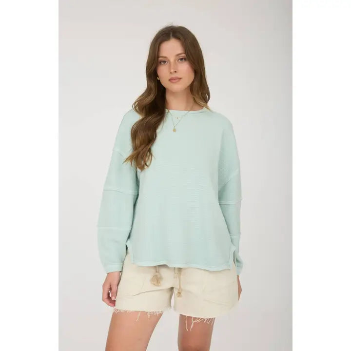 Exposed Seam Detail Long Sleeve Knit Top
