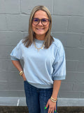 Contrast Trim Raglan Short Sleeve Knit Top-Blue