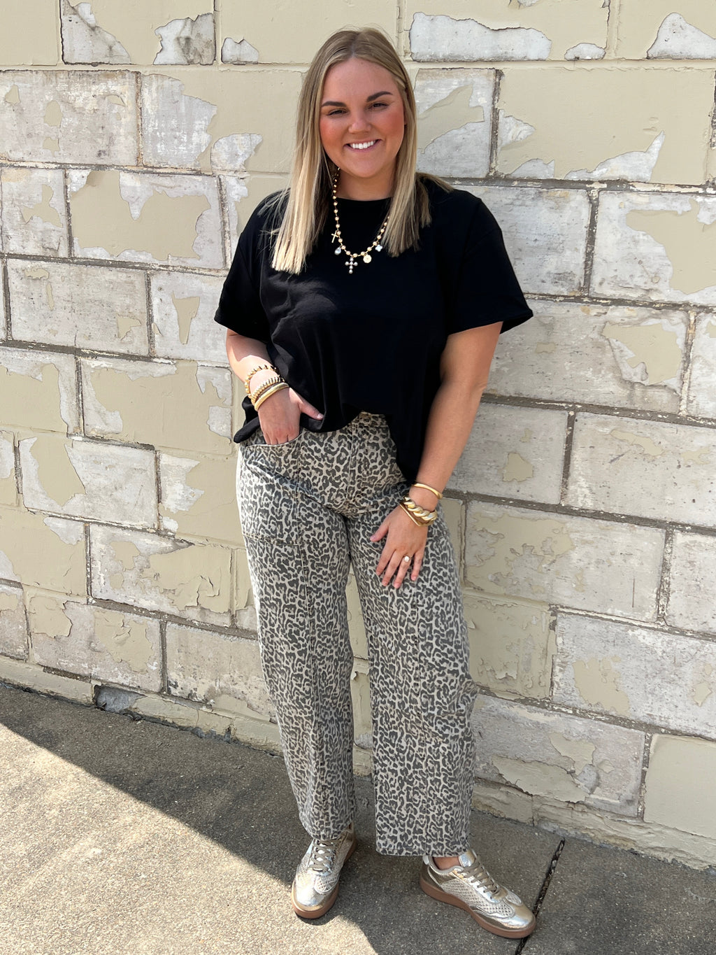 High Rise Leopard Print Utility Barrel Jeans