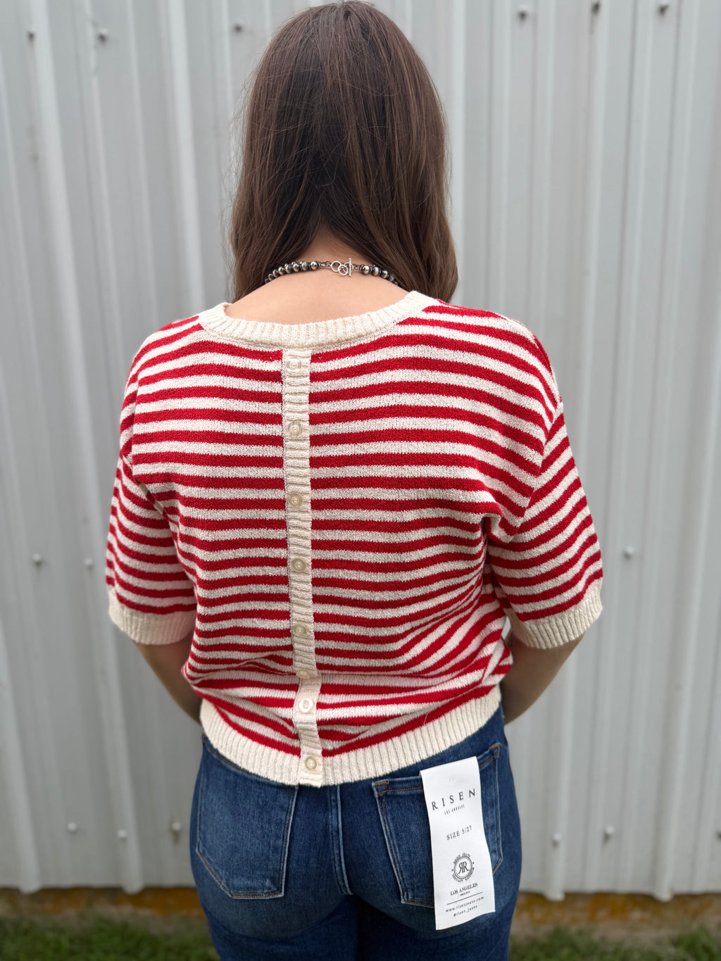 Red Short Sleeved Knit Sweater