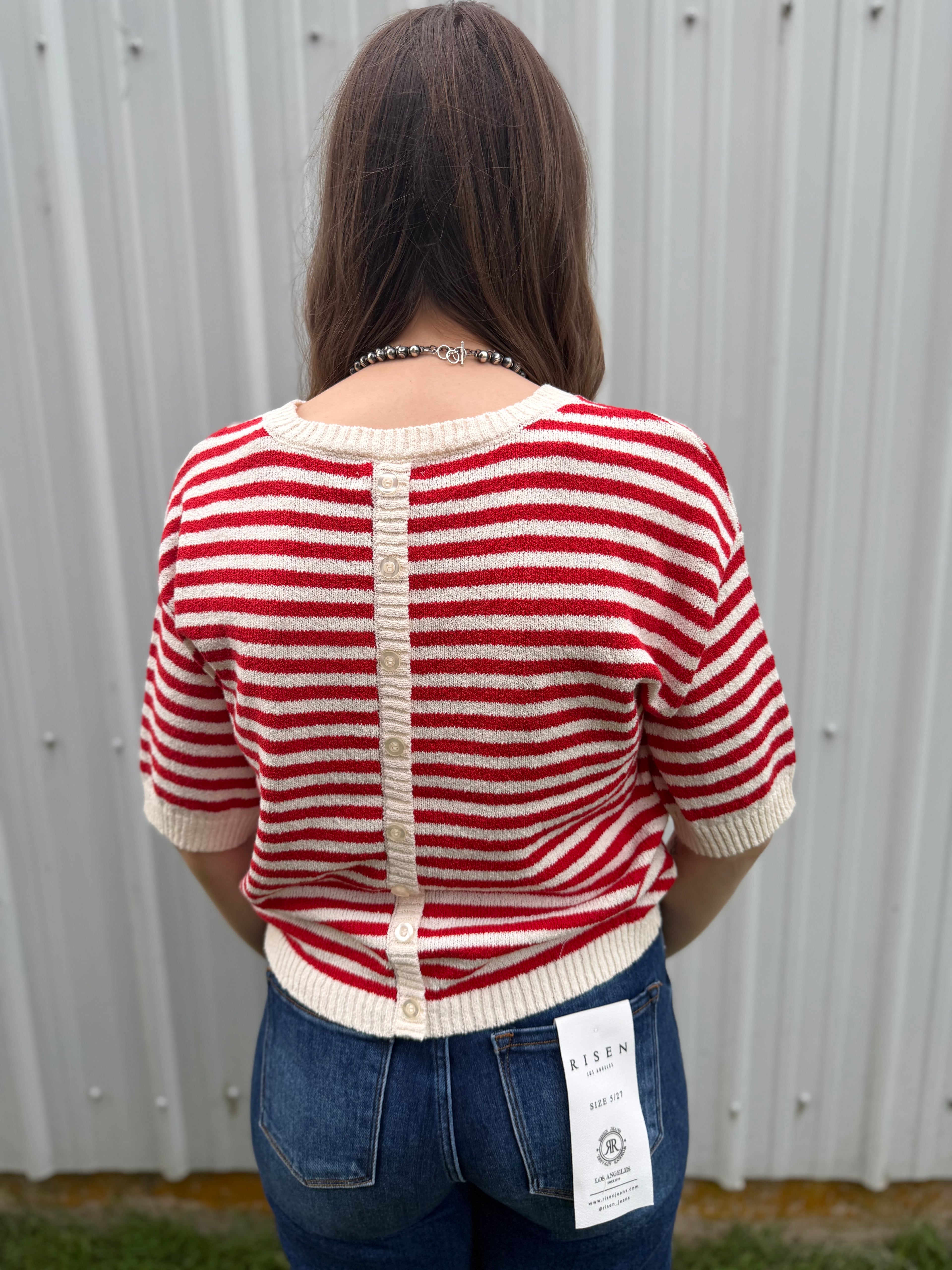 Red Short Sleeved Knit Sweater