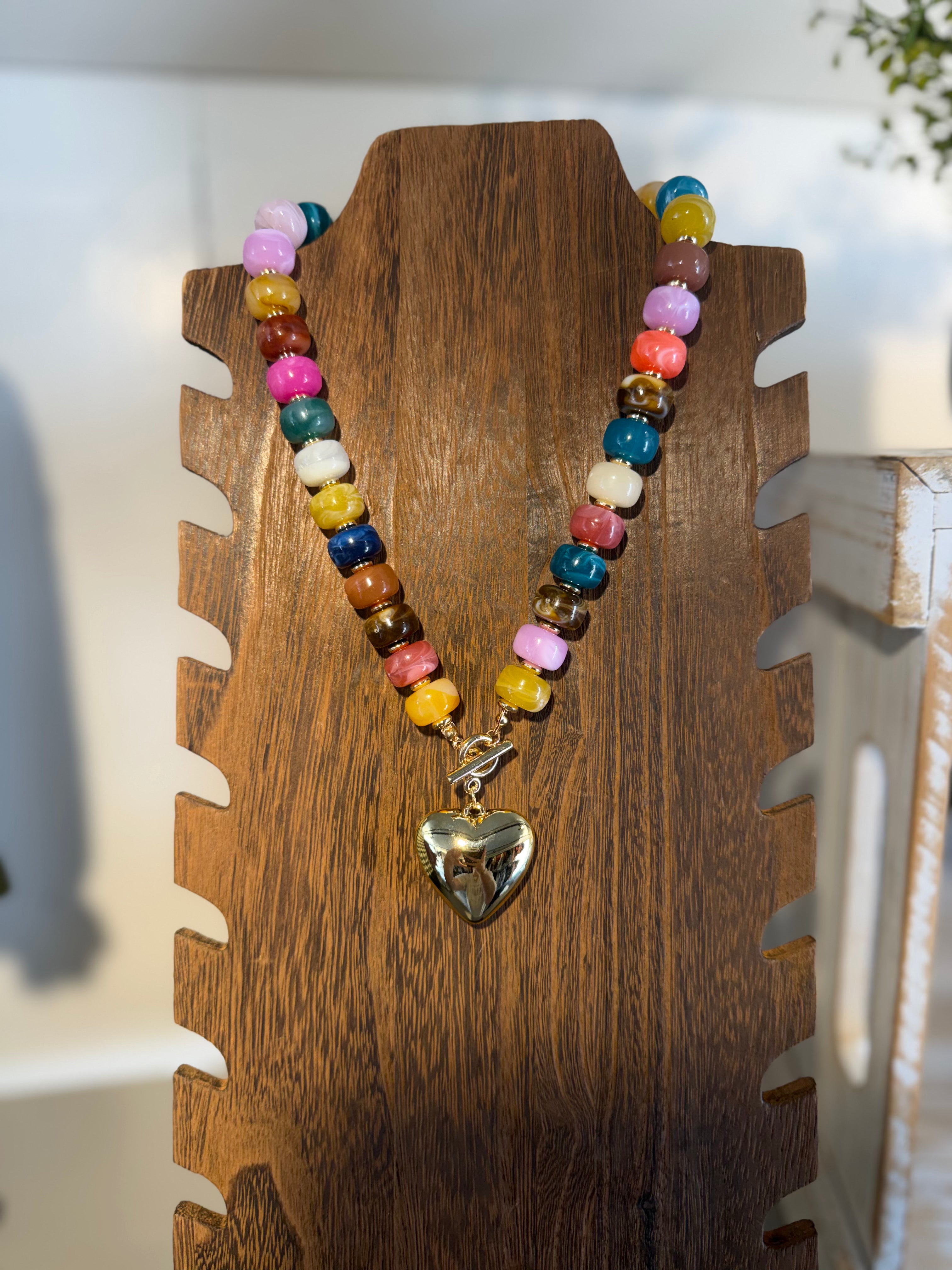 Multi Stone Gold Heart Necklace
