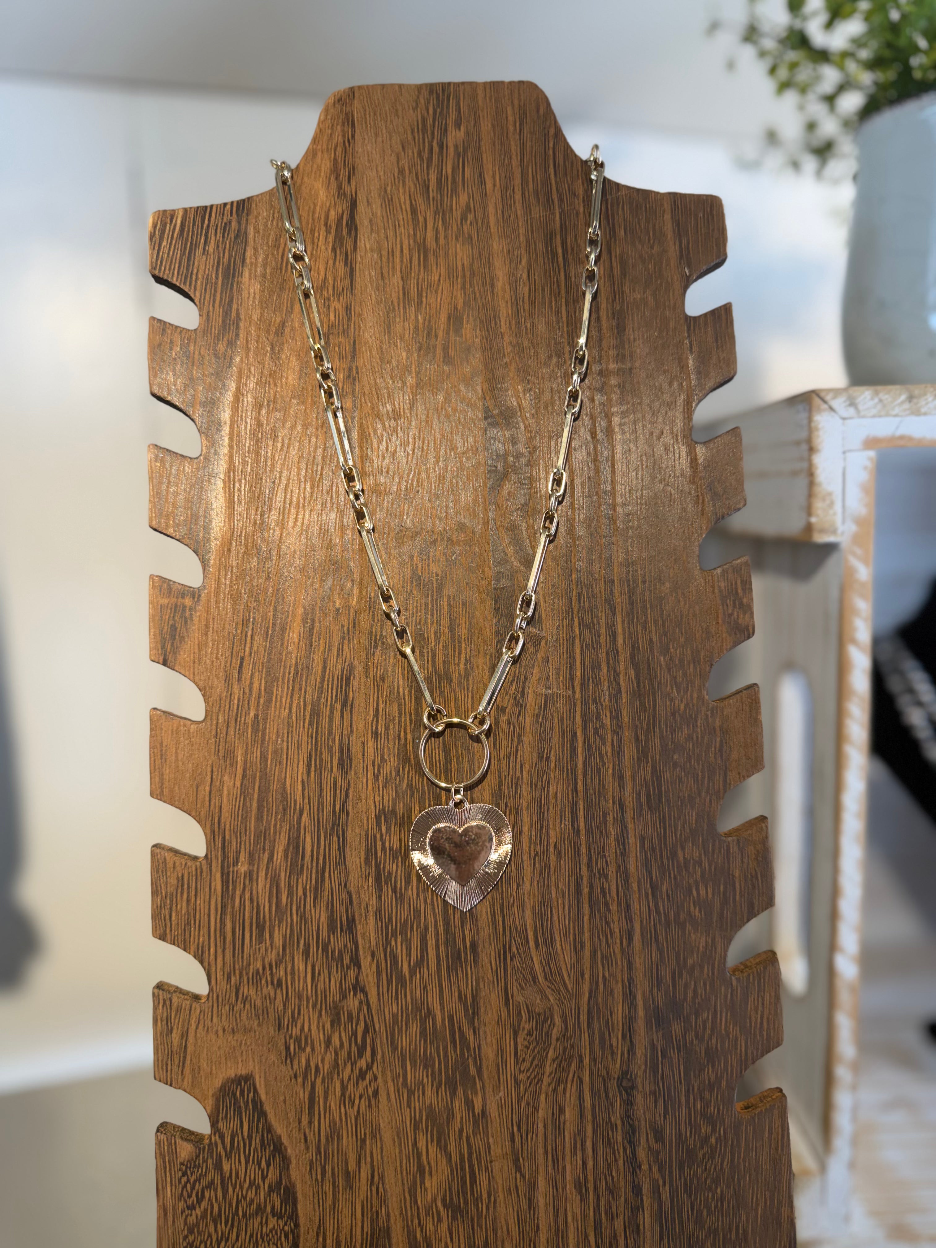 Gold Wide Chain Heart Necklace