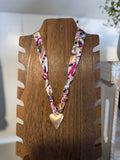 Patterned Silk Gold Heart Necklace