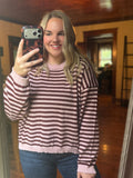 Stripe Relaxed Back Button Down Knit Sweater