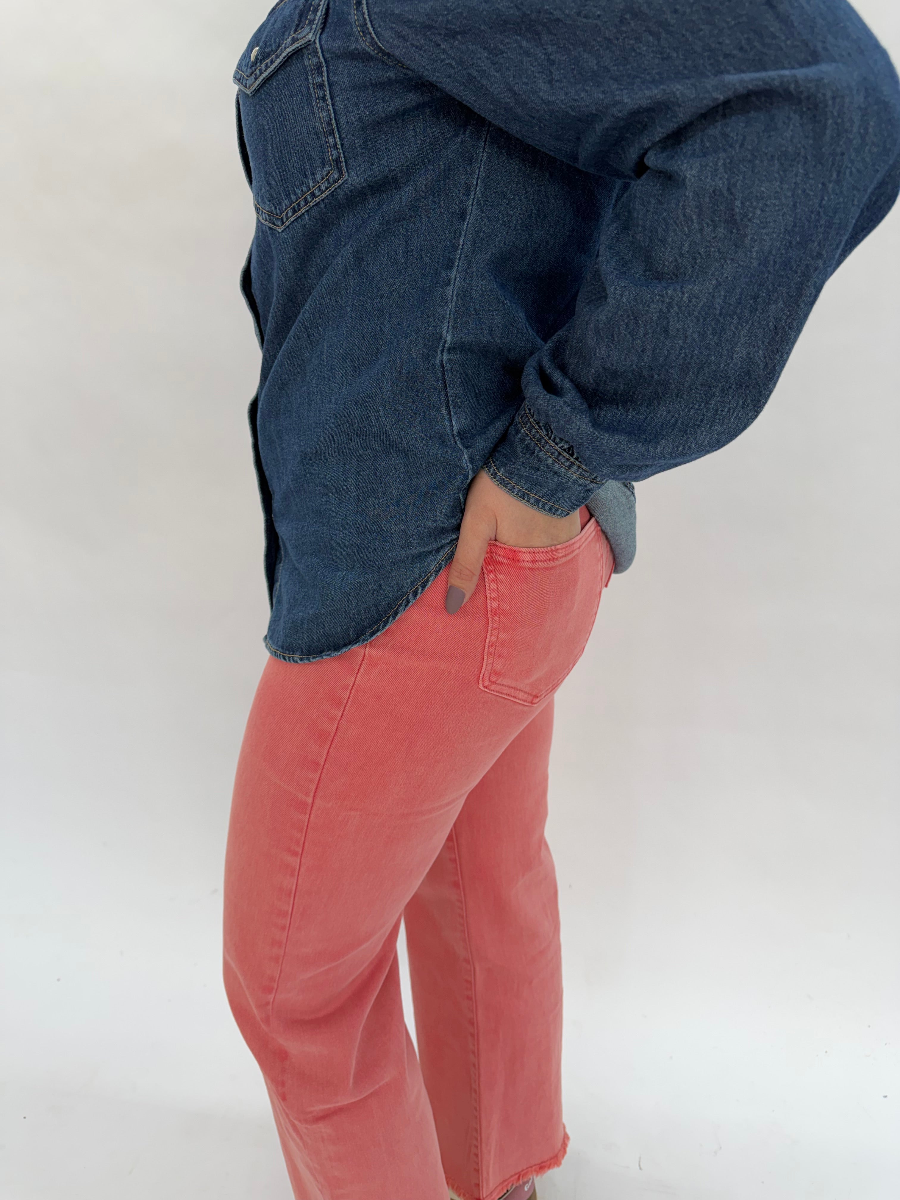 Pink Denim Cropped Jeans