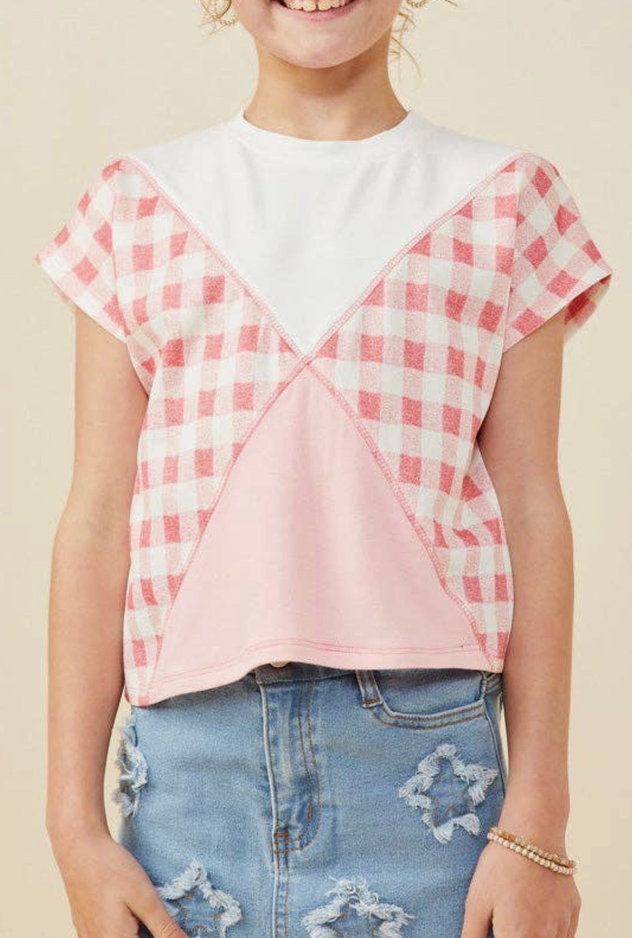 Girls- Colorblock Overstitch Knit T-Shirt