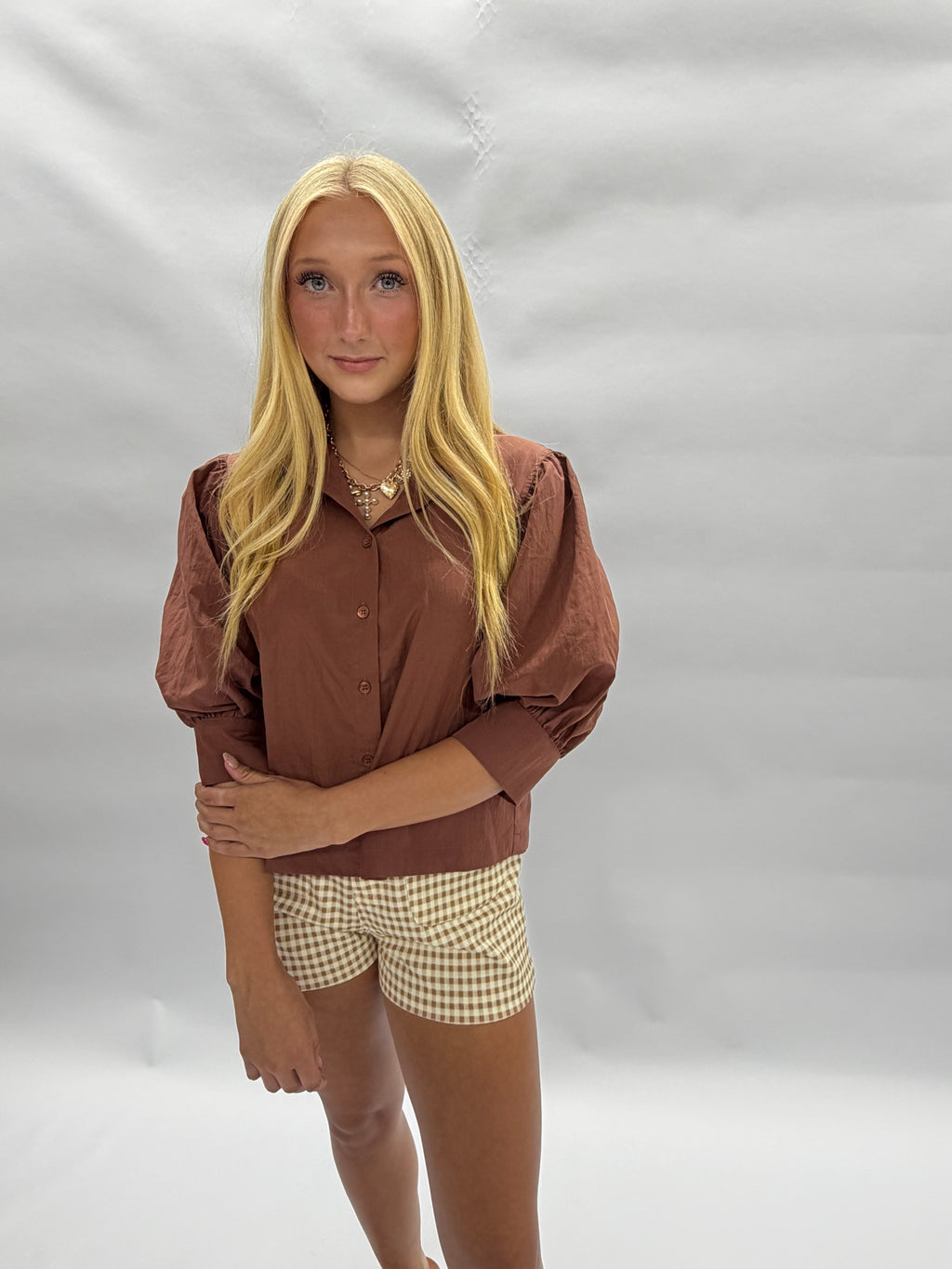 Brown Gingham Shorts