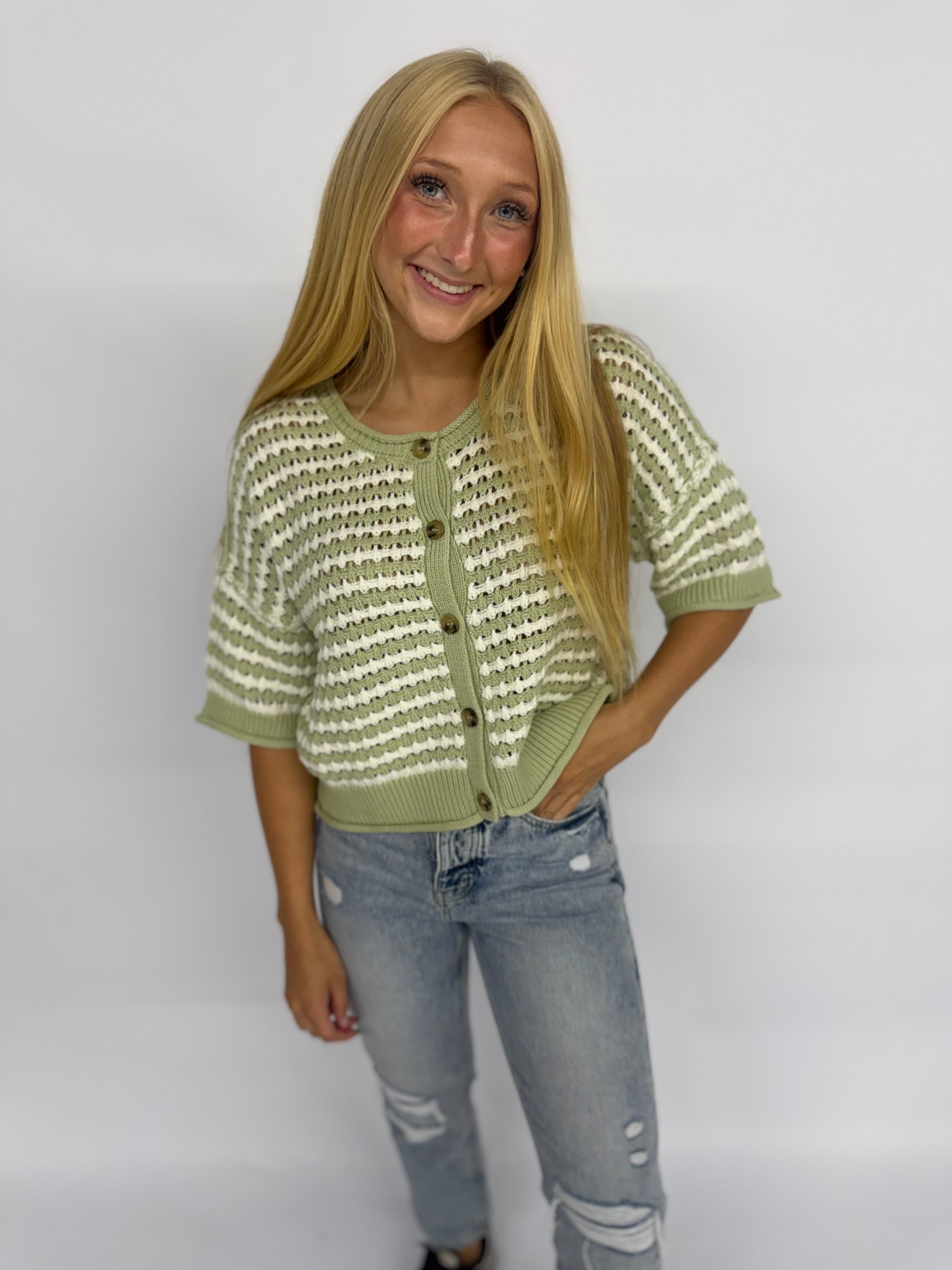 Light Olive Short Sleeved Sweater