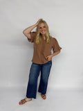 The Mocha Smocked Neck Top