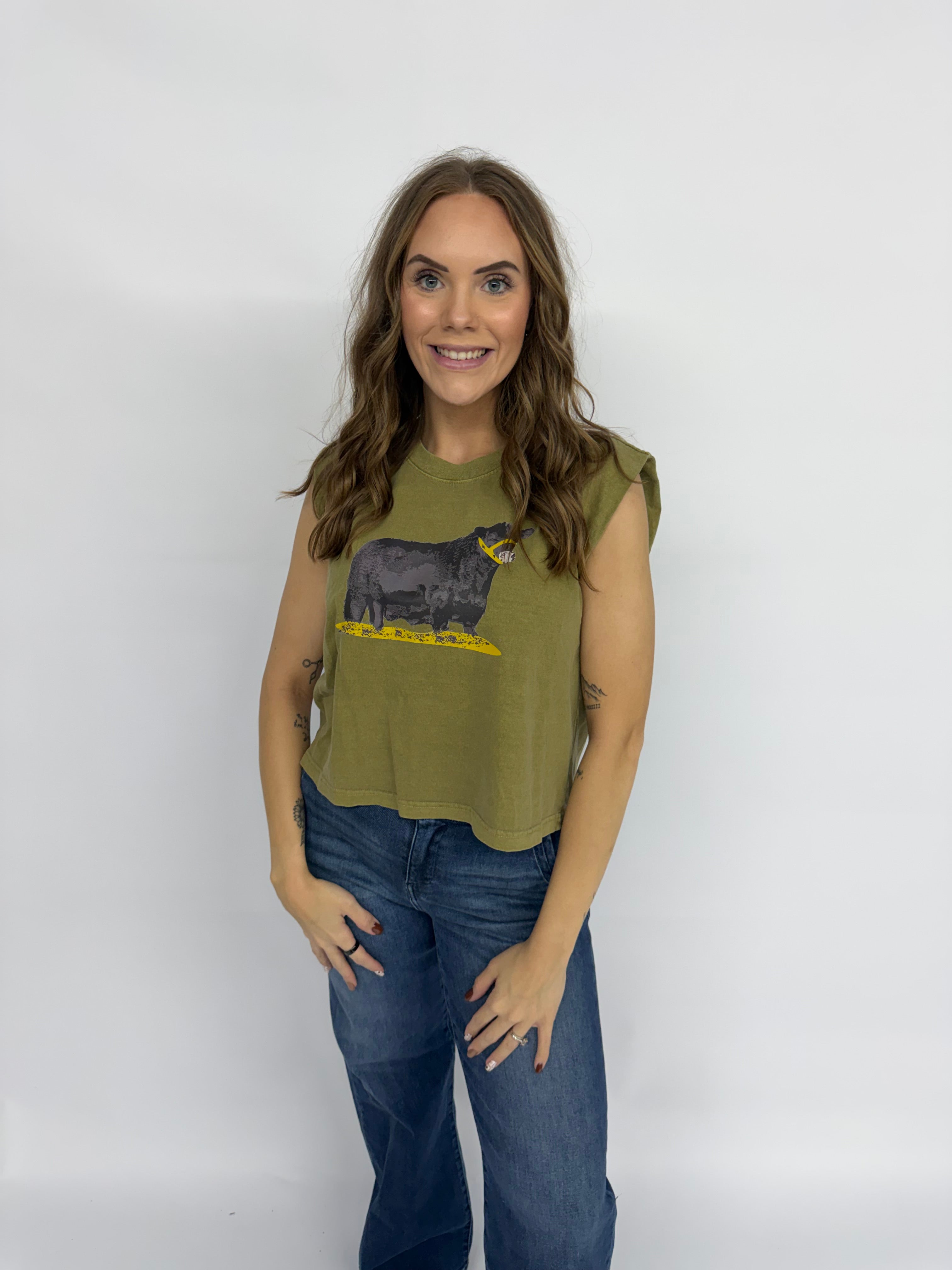 Boxy Angus Bull Tank- Olive