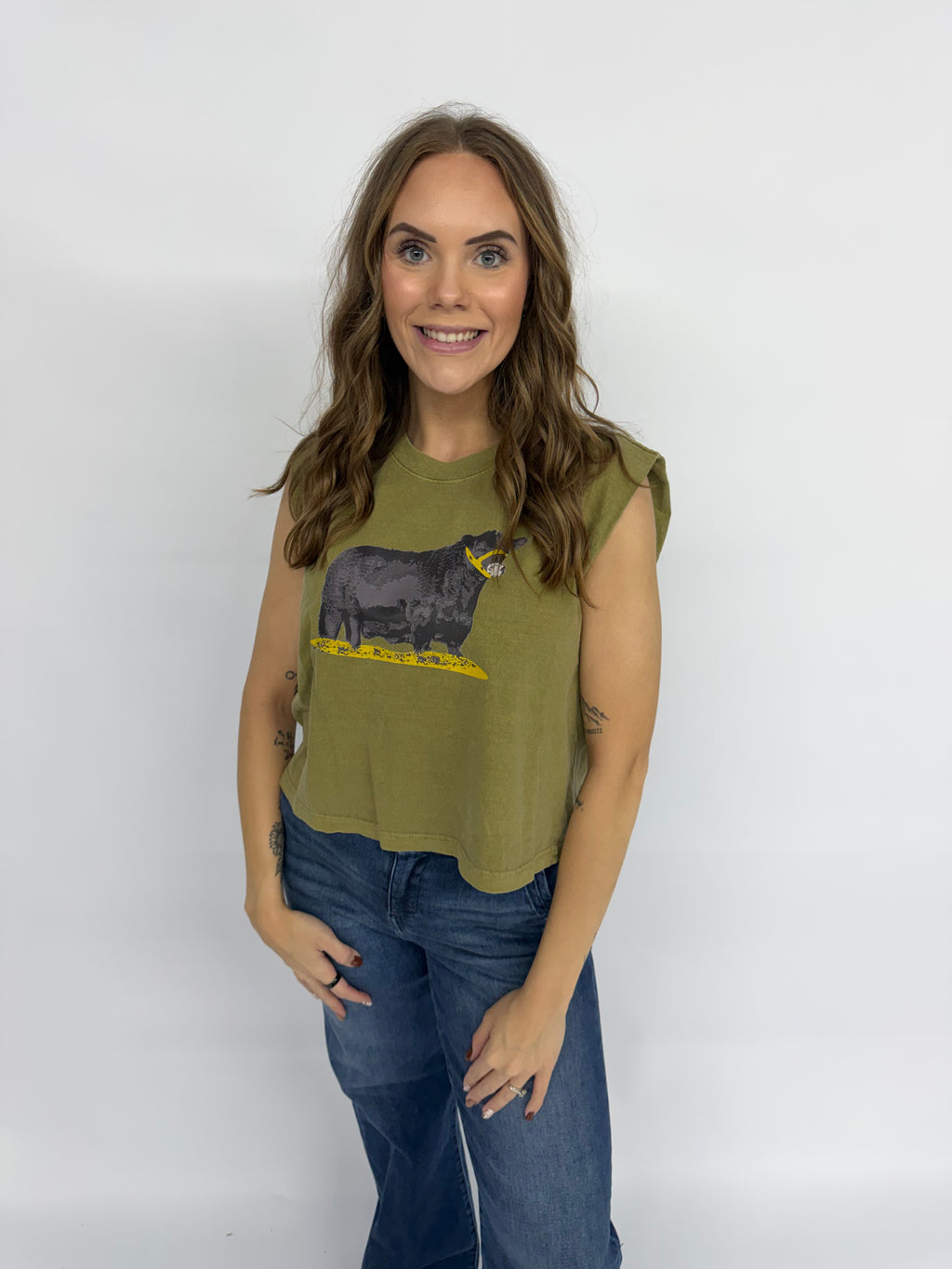 Boxy Angus Bull Tank- Olive