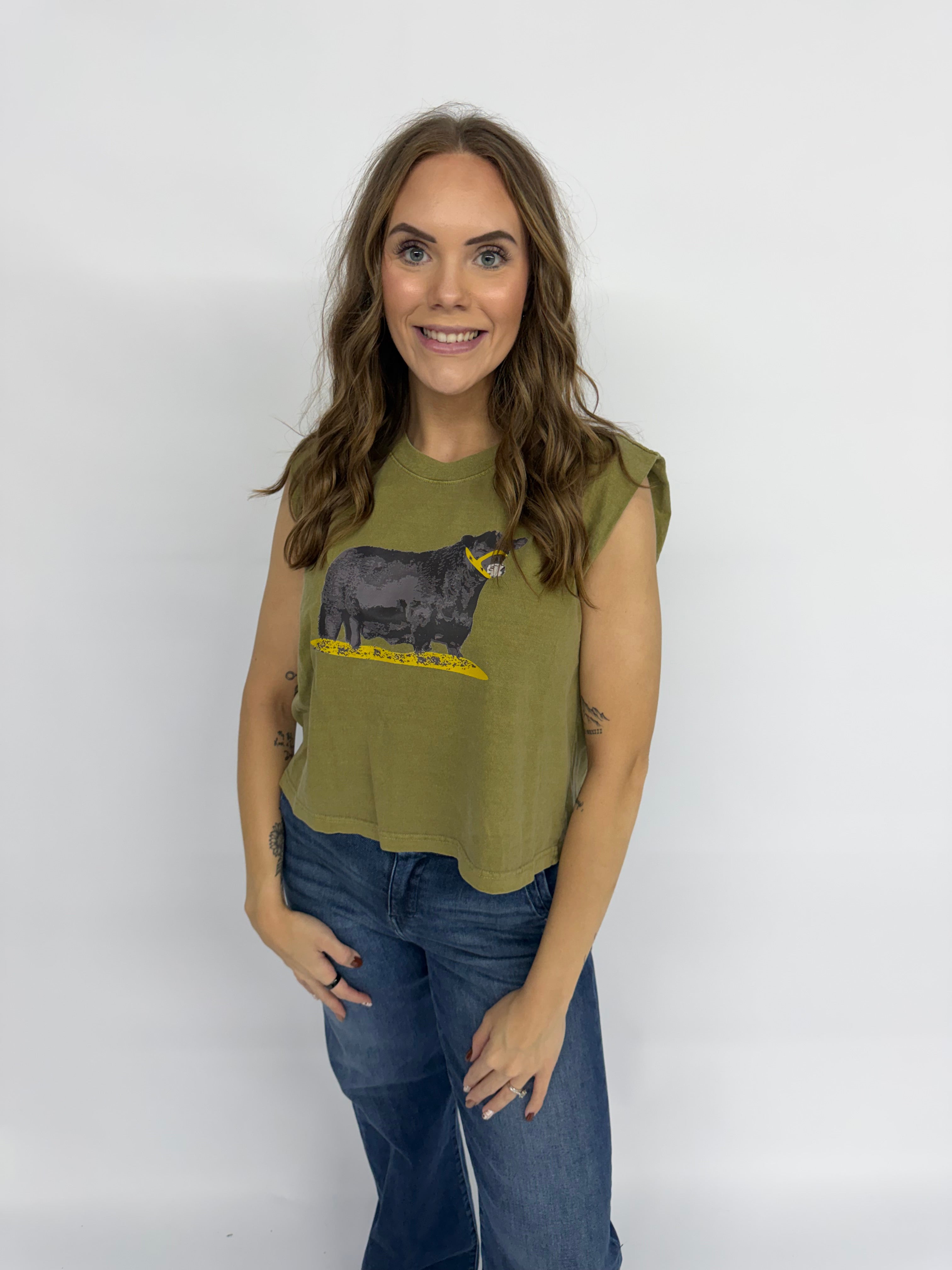 Boxy Angus Bull Tank- Olive