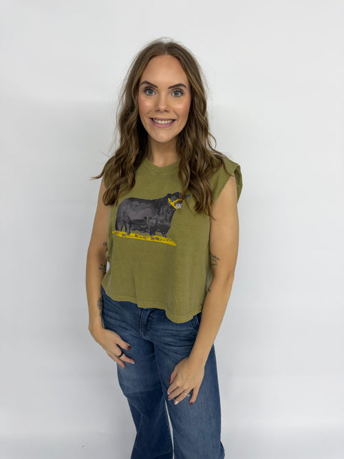 Boxy Angus Bull Tank- Olive