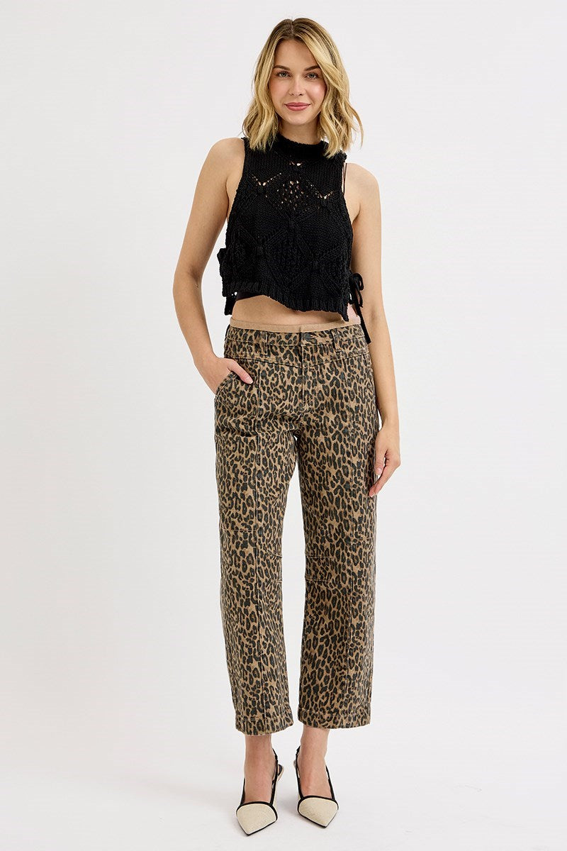 Mid Rise Crop Relaxed Jeans- Cheetah