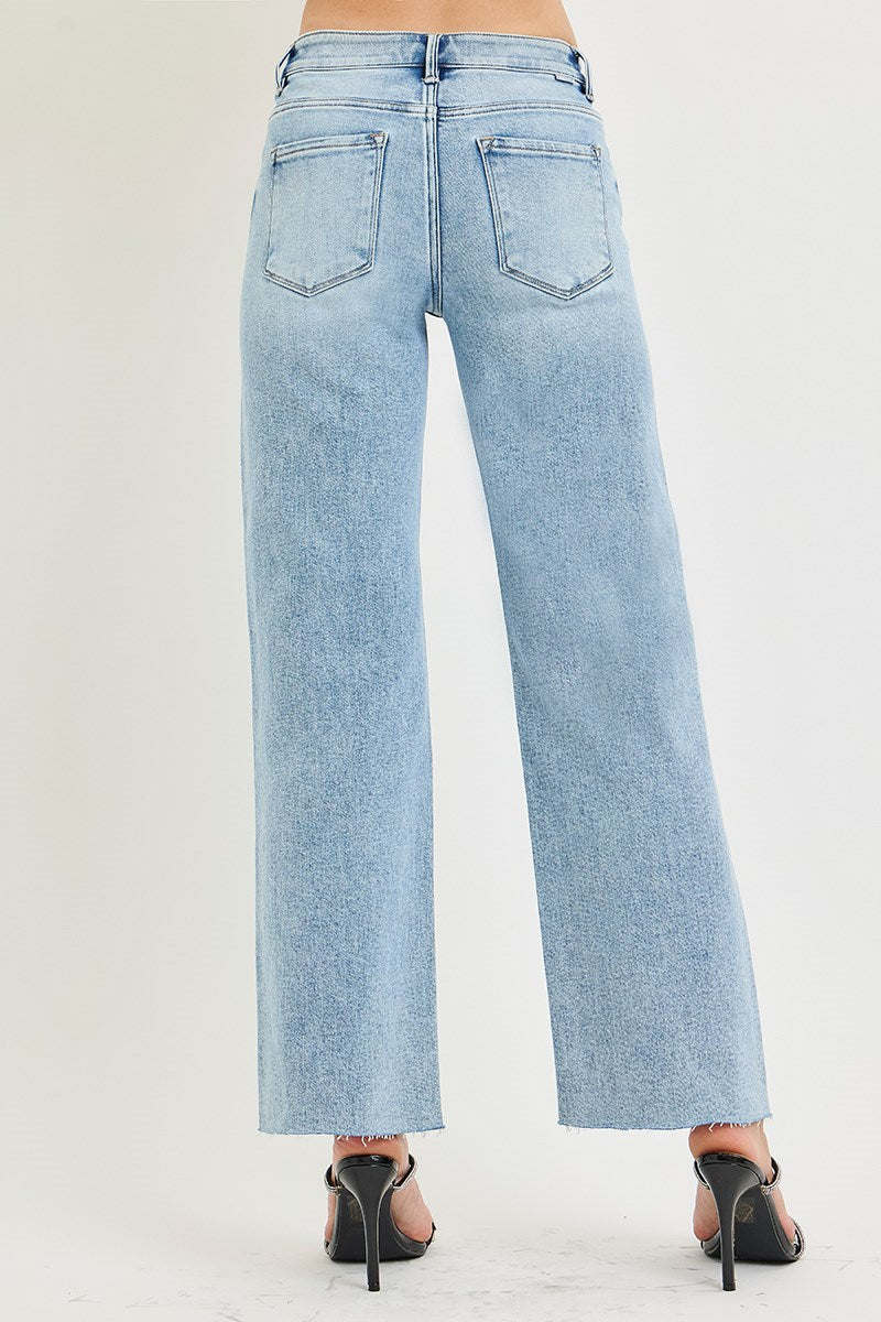 Sara Mid Rise Crop Straight Cut Hem Jeans