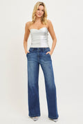High Rise Wide Leg Slanted Pocket Jeans