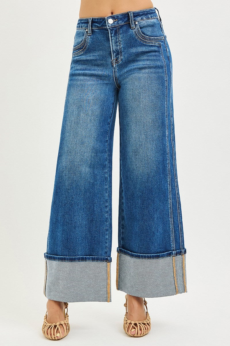 The Savannah Wide Leg Cuffed Jeans