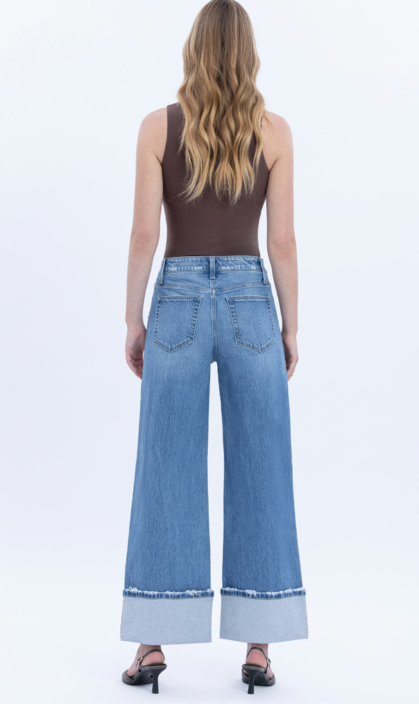 High Rise Cuffed Baggy Wide Jeans